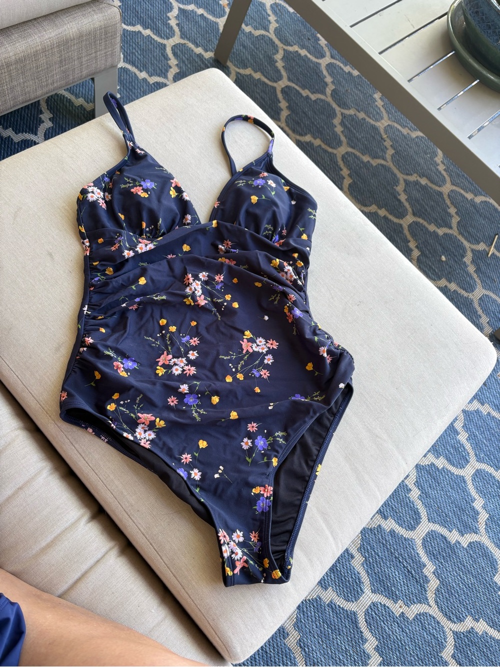 Kids Floral One-Piece Swimsuit - Navy